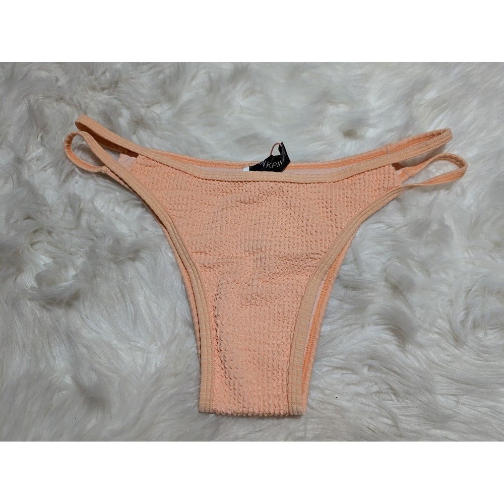 MINKPINK Eloise Strappy Bikini Bottoms Textured Swimsuit Mandarin Orange‎ M NWT